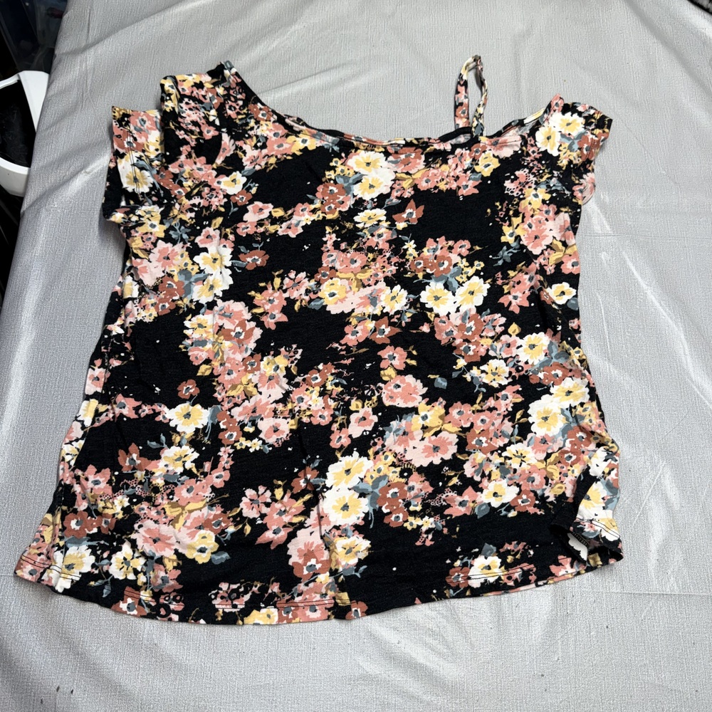 Maurices Floral Cold Shoulder Top Size L Black Pink Cami
